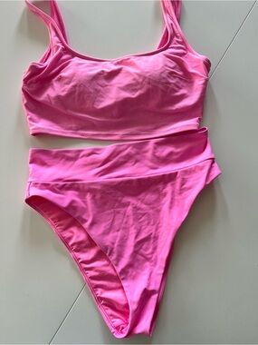 aerie Hot Pink High-Waist Bikini Set